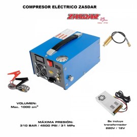Compresor Electrico ZASDAR 12v/220v para PCP 300 Bar. 1000cc. (4500PSI/30MPH)